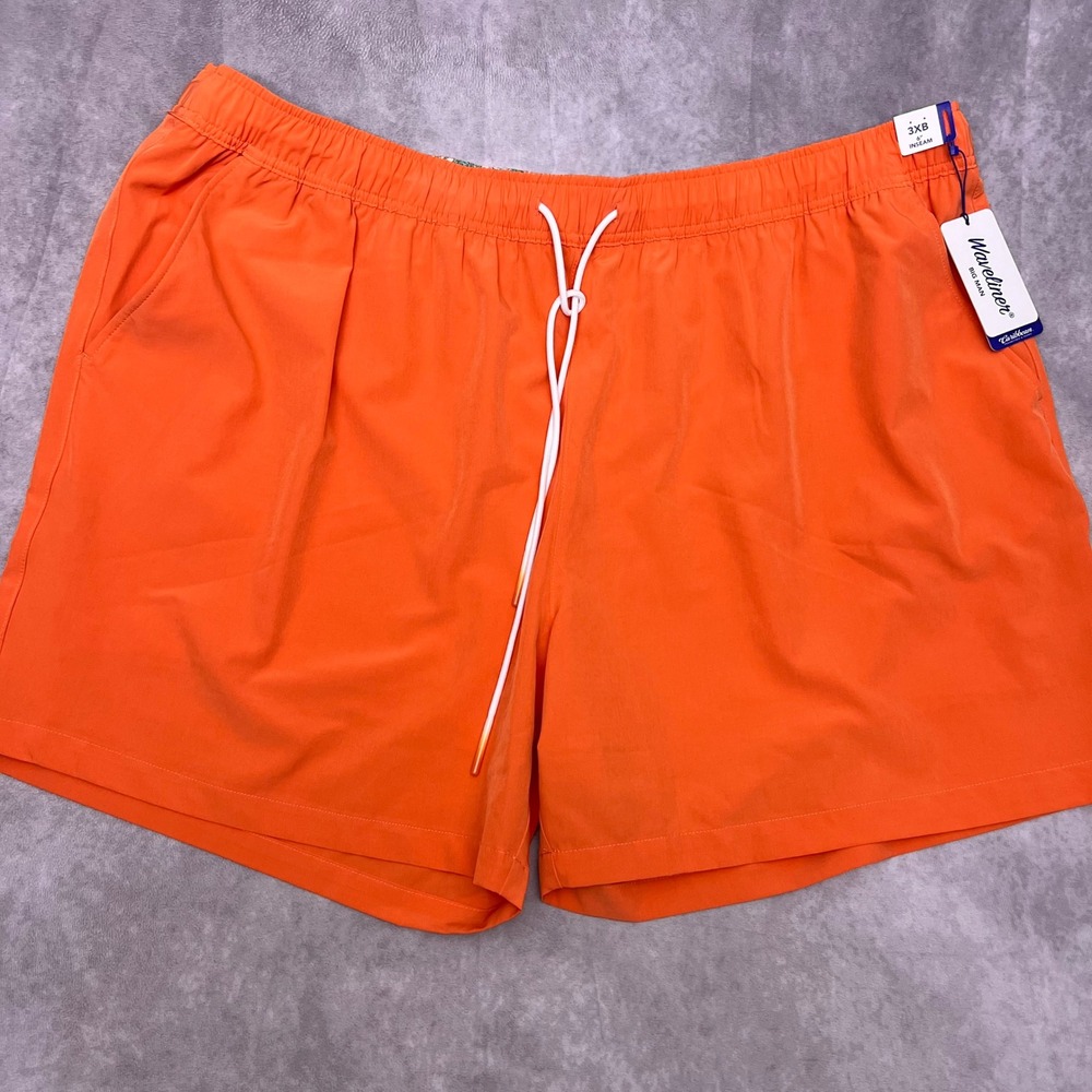 Caribbean Swimwear Swim Trunks Men 3XB Orange New Waveline 6in Inseam Stretch